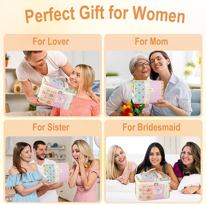 3Pc Cotton Quilted Makeup Bags for Women Large Small Coquette Floral Travel Cosmetic Bag Set Aesthetic Cute Flower Makeup Pouch Portable Toiletry Bag Puffy Essential Storage Organizer Bag