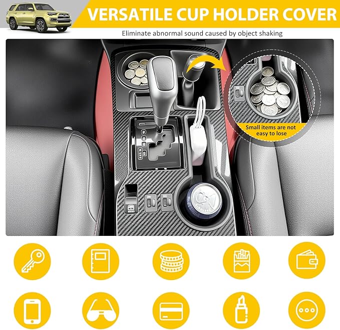 2PCS Cup Holder for 2014-2024 Toyota 4Runner Center Console Cup Holder Insert Cupholder Organizer Coaster Liner for 14-24 4 Runner Interior Accessories Black