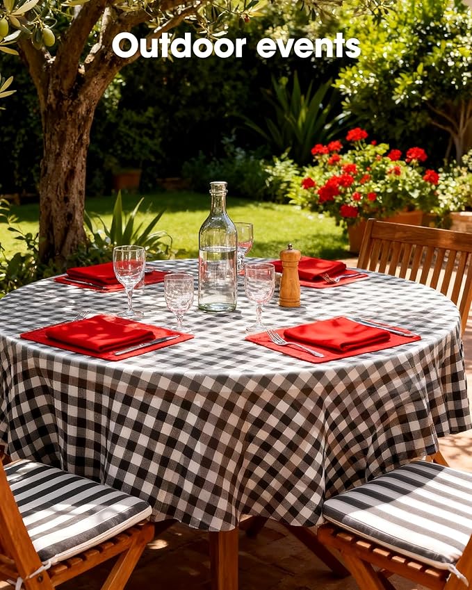 Pureegg Plastic Table Cloth Disposable 10 Pack, 84'' Round Table Cloths, Party, Picnic, Decorative Gingham Tablecloths, Round, Red and White Checkered Cover, Leakproof & Sturdy, Red Plaid