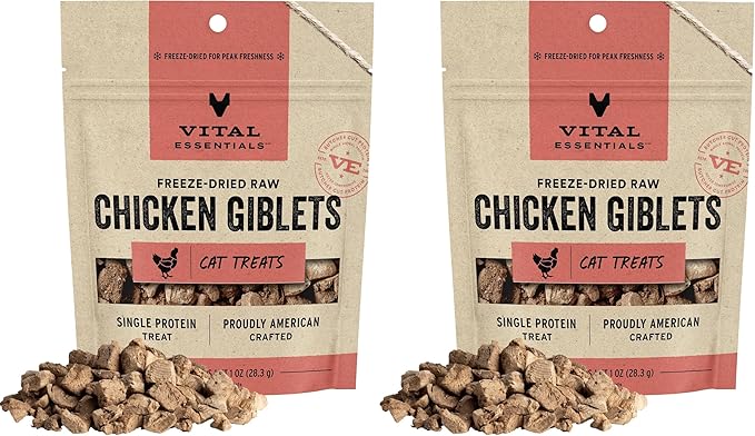 Vital Essentials Freeze Dried Raw Cat Treats | Chicken Giblets | 1 oz | Pack of 2