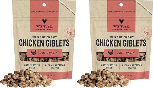 Vital Essentials Freeze Dried Raw Cat Treats | Chicken Giblets | 1 oz | Pack of 2