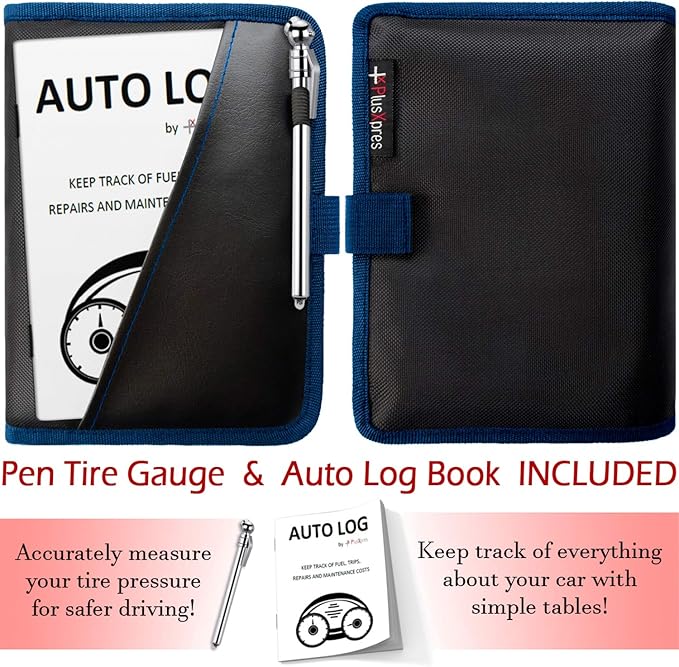 Glove Box Compartment Organizer - Car Document Holder - Owner Manual Case Pouch - Vehicle Storage Wallet for Registration & Insurance Card - Premium Auto Paperwork Holder - Log Book included - Blue