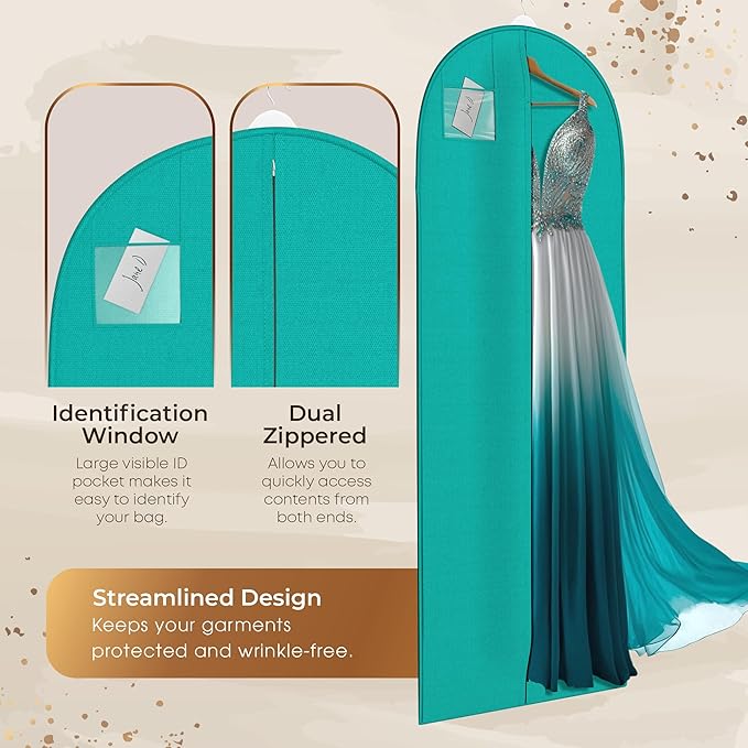 72" Long Dress Bags for Gowns - Wedding Dress Garment Bag for Dresses - Long Garment Bags for Hanging Clothes & Closet Storage - Durable Travel Bag for Women with ID Window