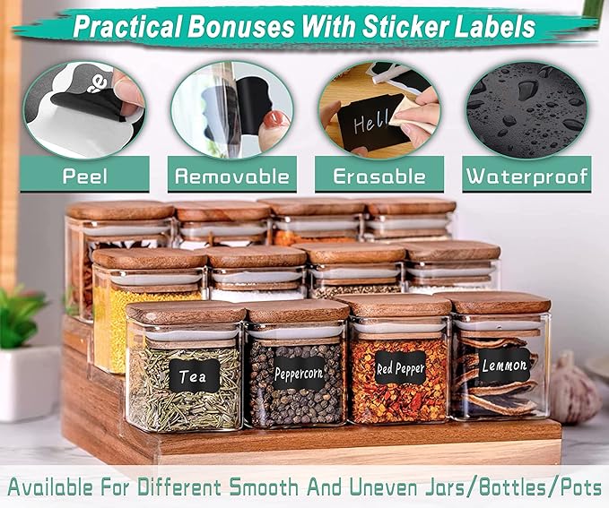 27-Piece Set of Basket Labels Clip On for Storage Bins: 10 Erasable Plastic Kitchen Pantry Labels, 16 Removable PVC Tag Stickers, 1 White Chalk Marker, for Organization Container, Jar, Shelf, Laundry