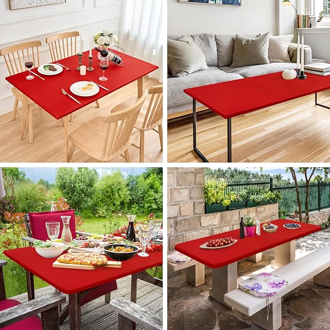 NEWISHER Fitted Rectangle Tablecloth 36 x 60 Inch Elastic Table Cloth Stretch Spandex Table Cover Red Washable Polyester Table Top Cap Cover for Dining Picnic Camping Indoor and Outdoor