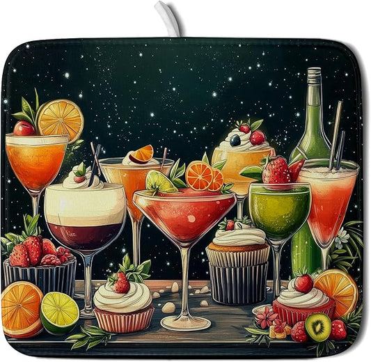 Wine Glass Dish Drying Mat - Summer Party Absorbent Microfiber Kitchen Drying Pad 16 X 18 Inch