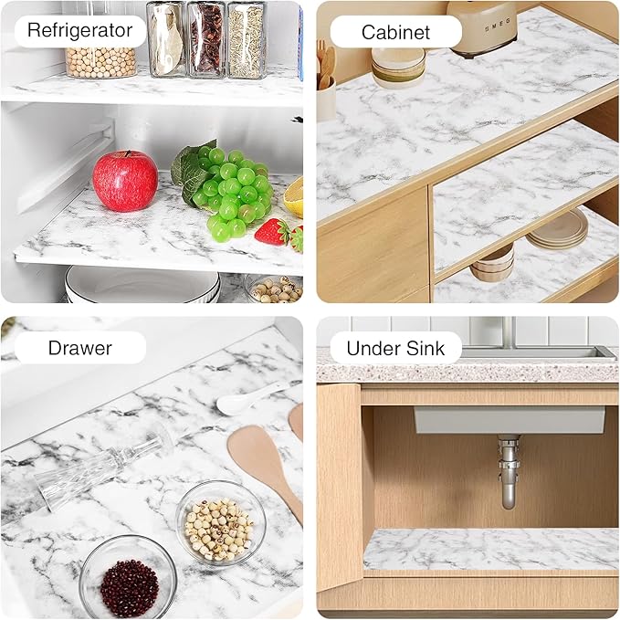 Drawer and Shelf Liner for Kitchen Cabinet,Non-Adhesive Cabinet Liner 18in x 10FT,Waterproof Shelf Paper Non-Slip Mats Cupboard Liners Contact Protect Dresser/Shelves/Table-Marble
