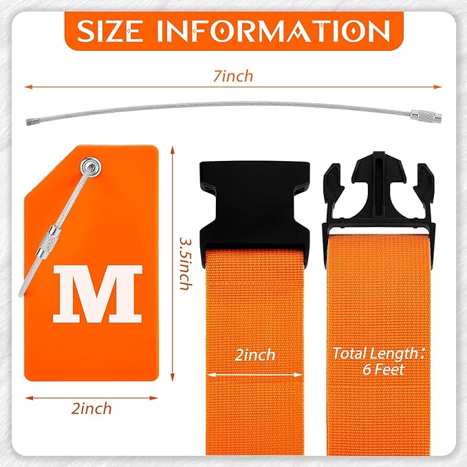 Weewooday 8 Pcs Luggage Straps Suitcase Tags Set for TSA Approved, 4 Travel Adjustable Suitcase Belt, 4 Silicone Luggage Tags with Name ID Card Travel Accessories(Light Orange,M)