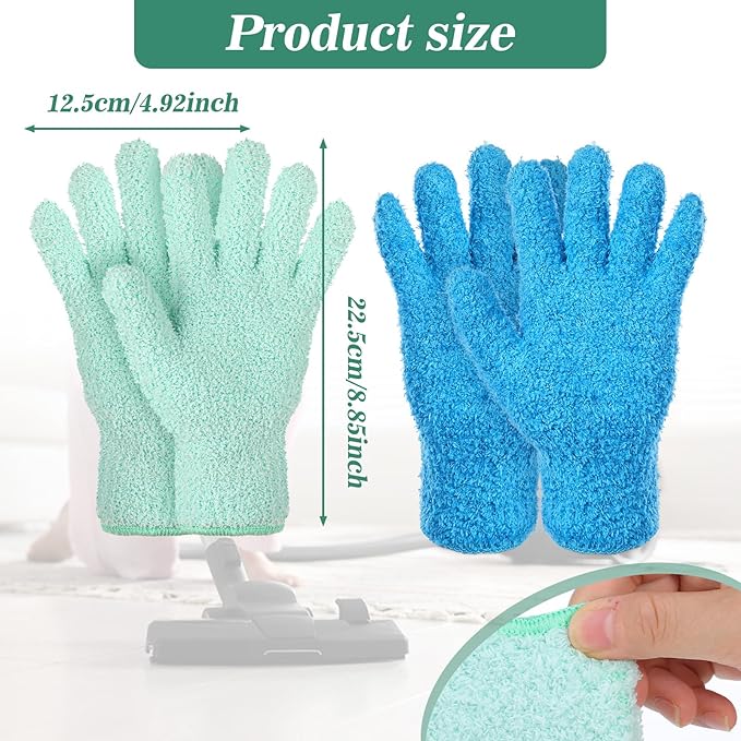 2 Pairs Microfiber Dusting Gloves, Reusable Plant Dusting Gloves Washable Mittens Cleaning Glove Microfiber Dusters for House Furniture Blinds Kitchen Plants(Blue, Royal Blue)