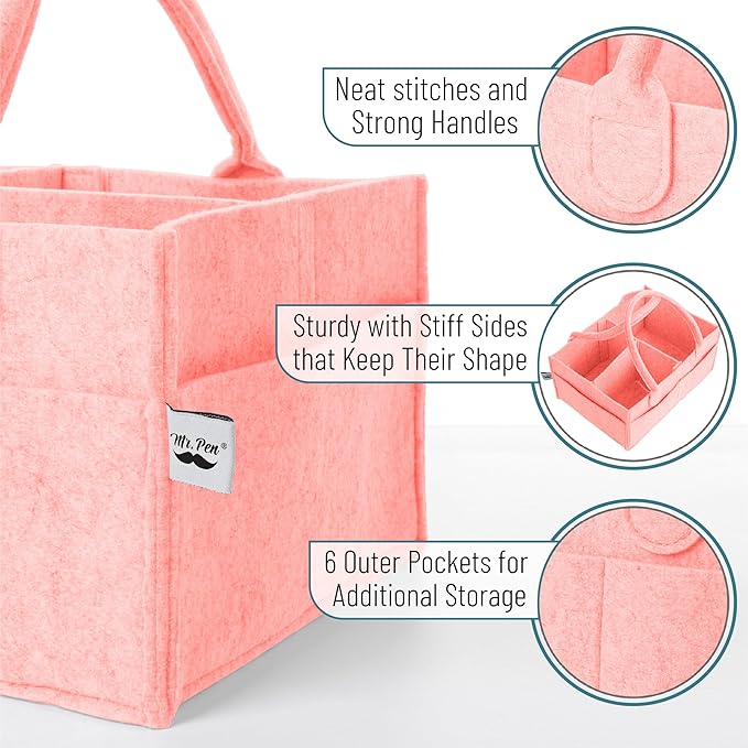 Mr. Pen- Baby Diaper Caddy Organizer, Pink, Baby Caddy Organizer with Handle, Compact Size, Collapsible & Portable