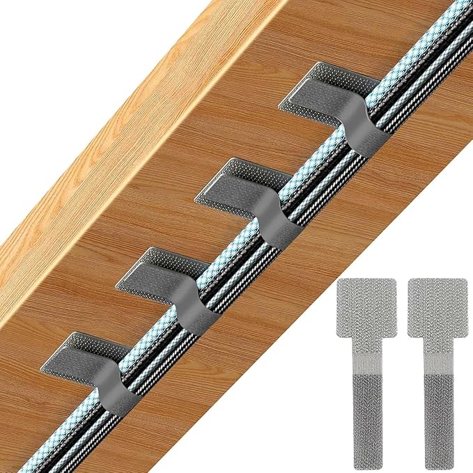 100 Pcs Hook and Loop Cable Ties, Self Adhesive Cord Management Clips Under Desk, Reusable Sticky Back Wire Organizer Straps for TV PC Laptop Office & Home