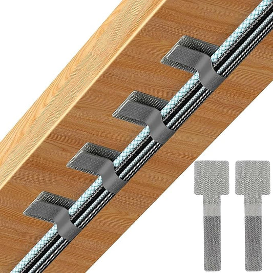 100 Pcs Hook and Loop Cable Ties, Self Adhesive Cord Management Clips Under Desk, Reusable Sticky Back Wire Organizer Straps for TV PC Laptop Office & Home