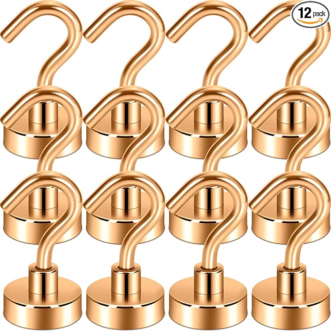 Neosmuk Magnetic Hooks, Heavy Duty 30lb+ Strong Magnet Hook for Cruise Cabins, Cruise Ship Essentials for Hanging, Metal Wall Refrigerator Hangers (Bronze, 12 Pack)