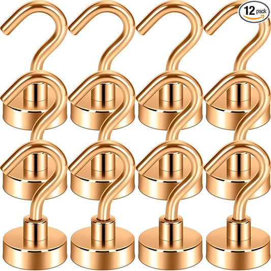 Neosmuk Magnetic Hooks, Heavy Duty 30lb+ Strong Magnet Hook for Cruise Cabins, Cruise Ship Essentials for Hanging, Metal Wall Refrigerator Hangers (Bronze, 12 Pack)