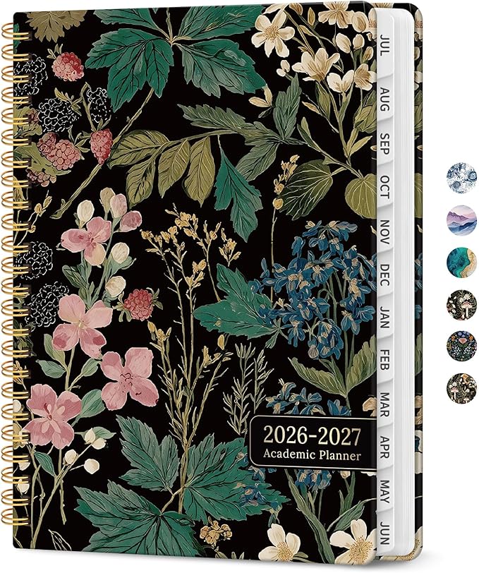 Planner 2026-2027, Academic Monthly and Weekly Calendar Planner for Women, July 2026 - June 2027, Hardcover Pretty Agenda Planner Book with Tabs, Spiral Daily Organizer for School Office Home Supplies, 8.5" x 11" - Forest Botanica