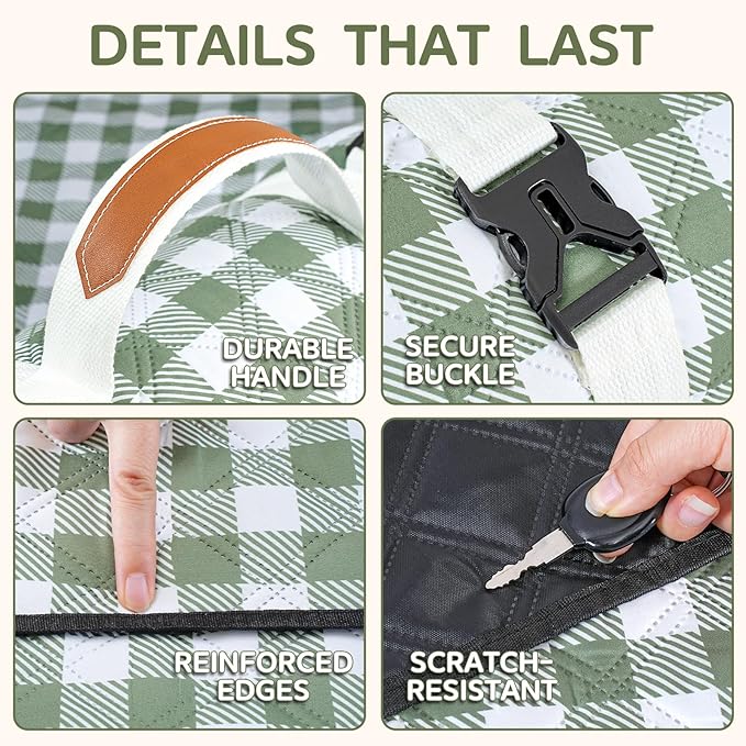 Genovega Waterproof Picnic Blanket Beach Outdoor Camping Mat Rug Extra Large Foldable Cute Big Travel Essential Accessories Gift Park Patio Lawn Garden Grass Ground Music Festival Must Have Checkered