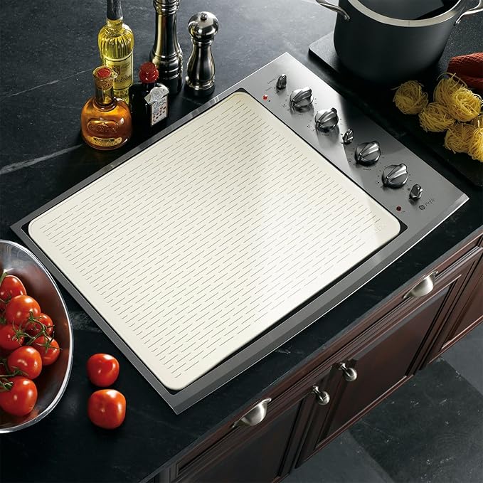 YUHFERA Stove Top Cover for Electric Stove - Silicone Stove Mat for Glass Top, Glass Cooktop Protector, XL Dish Drying Mats for Kitchen,Oven Covers for Electric Stove (Beige,28 x 20)