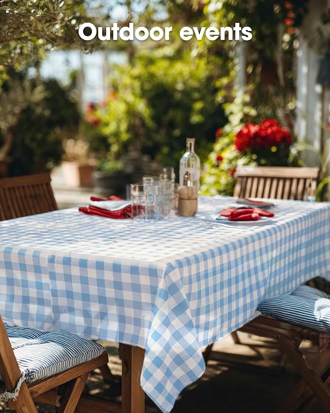Pureegg Plastic Table Cloth Disposable 10 Pack, 54 x 108 Inch Table Cloths, Party, Picnic, Decorative Gingham Tablecloths, Rectangle, Blue and White Checkered Cover, Leakproof & Sturdy, Blue Plaid
