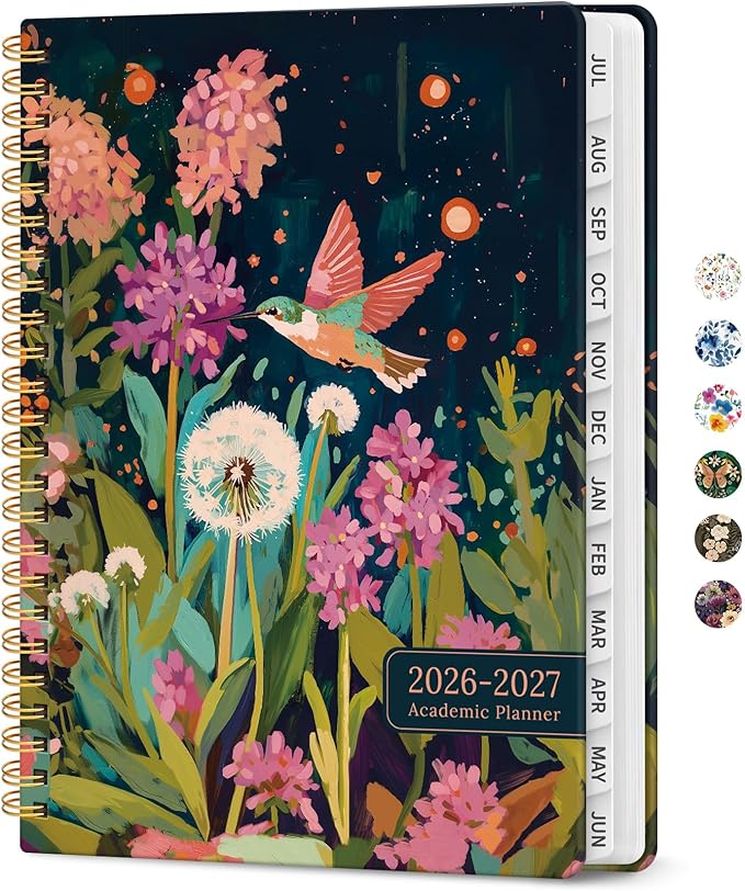 Planner 2026-2027, Academic Year Monthly and Weekly Calendar Planner, Jul 2026 - Jun 2027, Hardcover Teacher Student Planning Agenda book with Tabs, Perfect for School Office Supplies, 8.5" x 11" - Humming Glow