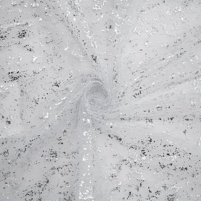 Horaldaily White Silver Gauze Tablecloth 60x84 Inch Rectangular, Silver Sequin Glitter Metallic Foil, Sheer Tulle Cheesecloth for Wedding Baby Shower Ceremony Birthday
