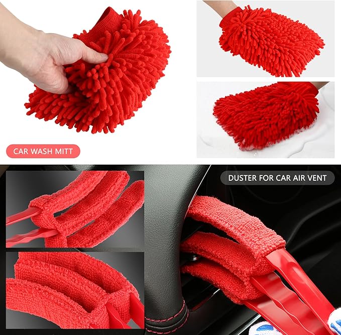 DNA Motoring 25pcs Car Detailing Brush Set, Car Detailing Kit, Interior Kit with Drill Brush Set, Windshield Cleaning Tool, Professional Car Care kit for Interior & Exterior, Wheel, TOOLS-00278-A