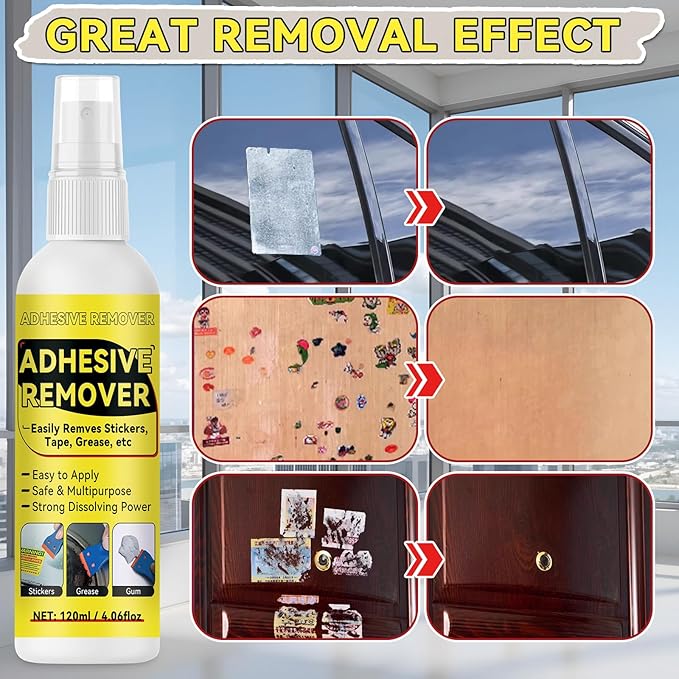 Adhesive Remover, Multipurpose Sticker and Label Cleaner, Surface-Safe Glue Remover with Plastic Scraper, Quickly Removes Decals, Tape Residue, Gum, Tar and Grease, 4.06 fl oz