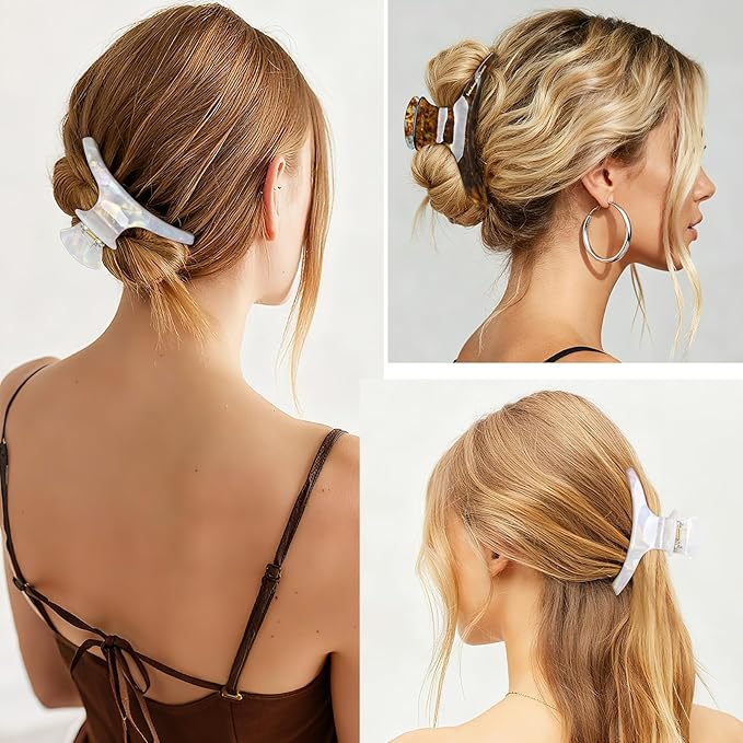 2 Pack Hair Claw Clips Women Large Tortoise Hair Clip French Design Barrettes Celluloid Leopard Print Accessories Jaw Clips for Thick Hair