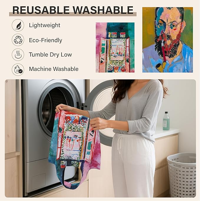 Reusable Grocery Bags, Oil Painting Art Tote Bags With Carry Pouch Waterproof Shopping Bags for Travel Daily Use