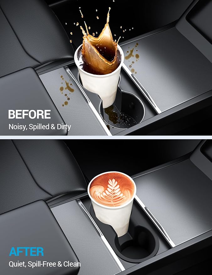 Motrobe Cup Holder Insert for 2025 2026 Tesla Model Y Juniper 2024 2025 2026 Model 3 Highland Anti-Shake Silicone Console Cupholder Tesla Accessories (Standard/Premium/Performance)