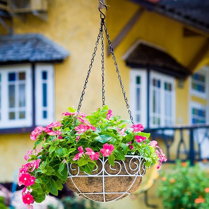 FEPITO 12 Pack Black Hanging Chains, 10 Inch Hanging Basket Chains, Garden Plant Hangers Metal Chains with Hooks Clips for Bird Feeders, Wind Chimes, Lanterns, Planters, Decorative Ornaments