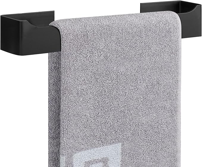 NearMoon Self Adhesive Hand Towel Holder/Towel Ring, Stainless Steel Hand Towel Bar Rustproof Stick on Wall-Towel Rack for Bathroom/Kitchen, Square Sticky and Wall Mounted (14 Inch, Matte Black)