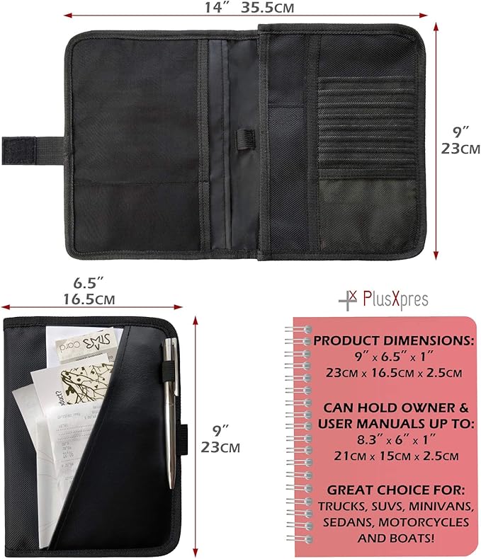 Glove Box Compartment Organizer - Car Document Holder - Owner Manual Case Pouch - Vehicle Storage Wallet for Registration & Insurance Card - Premium Auto Paperwork Holder - Log Book included - Black