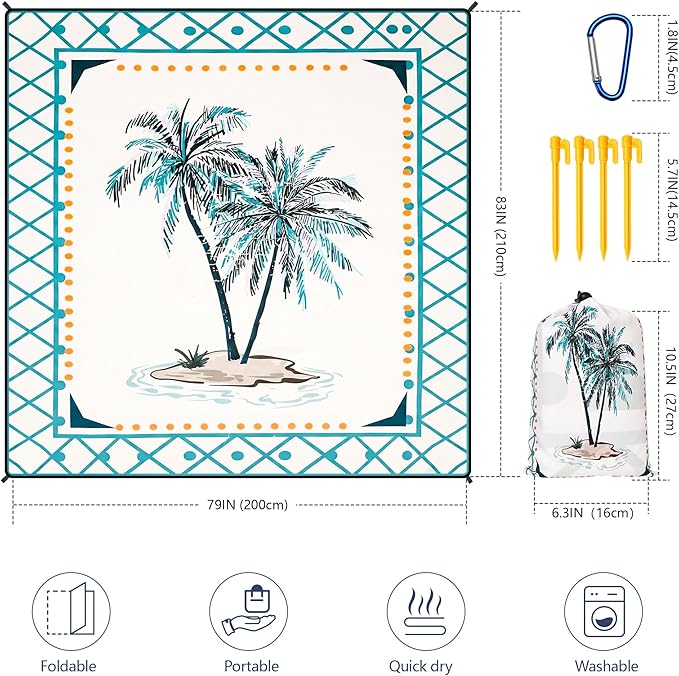 HIHOHO Beach Blanket Waterproof Sandproof Extra Large Beach Mat 79" X 83"/120"x108"for 1-8 Adults Quick Drying Durable Outdoor Picnic Mat for Beach Travel Camping Hiking