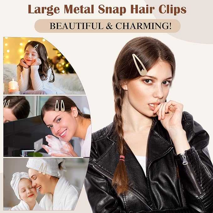 WILLBOND 30 Pieces 3.1 Inch Large Metal Snap Hair Clips Nonslip Barrettes Women Hair Accessories (Taupe)