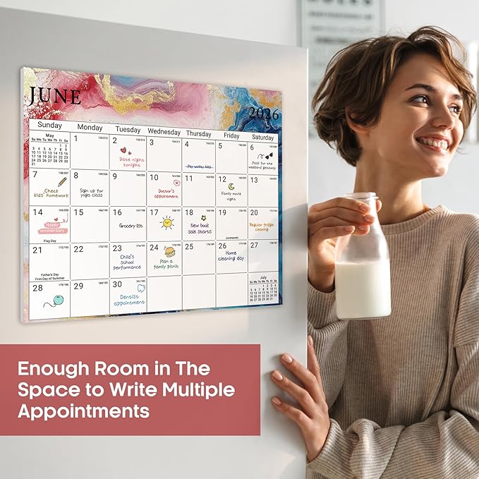 Aesthetic 2026-2027 Magnetic Calendar for Refrigerator, 21-Month Fridge Calendar Magnet from April 2026 to December 2027, Easy Organizing, Gilded Elegance
