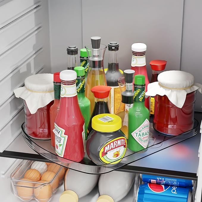 Yieach Clear Refrigerator Lazy Susan Turntable,15.7''x11.8'',Rectangular Fridge Turntable Organizer,Large Rotating Fridge Tray for Kitchen,Countertop,Pantry,Cabinet,Jars and Condiment Organizer,2 Pack