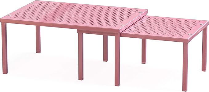 Simple Houseware Expandable Stackable Kitchen Counter Shelf Organizer, Pink, Metal Top, 11.25 in L x 7.9 in W x 5.4 in H