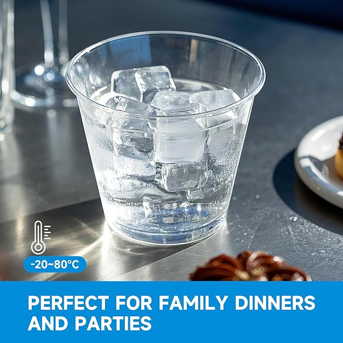 RACETOP 9 oz Clear Plastic Cups 100 packs, Disposable Plastic Party Cups Tumblers, Cocktail Cups, Perfect for Parties, Wedding and Events