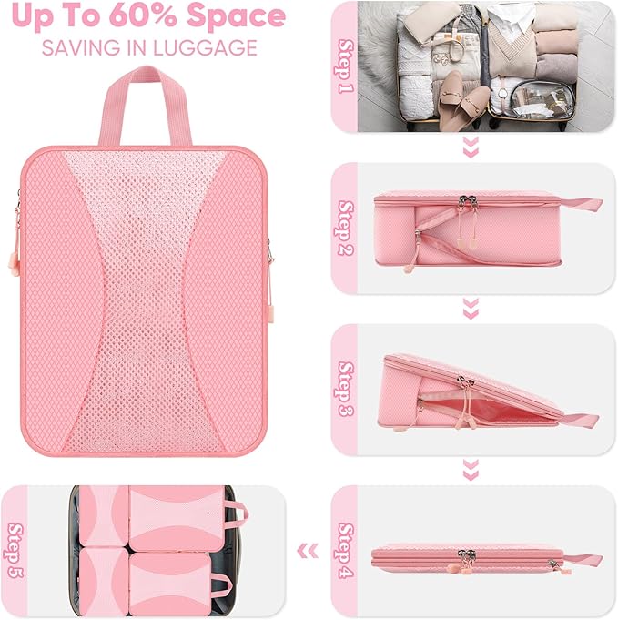 8 Set Compression Packing Cubes for Travel, Packing Cubes Compression Travel Accessories Expandable Packing Organizers for Carry on Luggage Suitcase