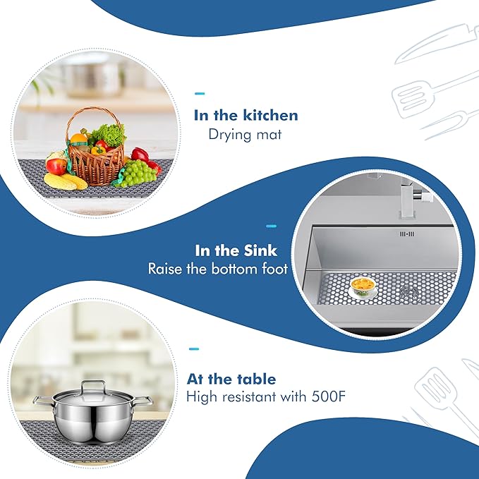 Silicone Sink Protectors for Kitchen Sink - 28.4"x 14.3" Kitchen Protector Mat Accessory, Non-Slip Heat Resistant Mat for Bottom of Farmhouse Porcelain Stainless Steel, Dishwasher Safe (Gray)