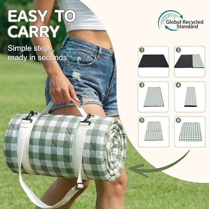 Genovega Waterproof Picnic Blanket Beach Outdoor Camping Mat Rug Extra Large Foldable Cute Big Travel Essential Accessories Gift Park Patio Lawn Garden Grass Ground Music Festival Must Have Checkered