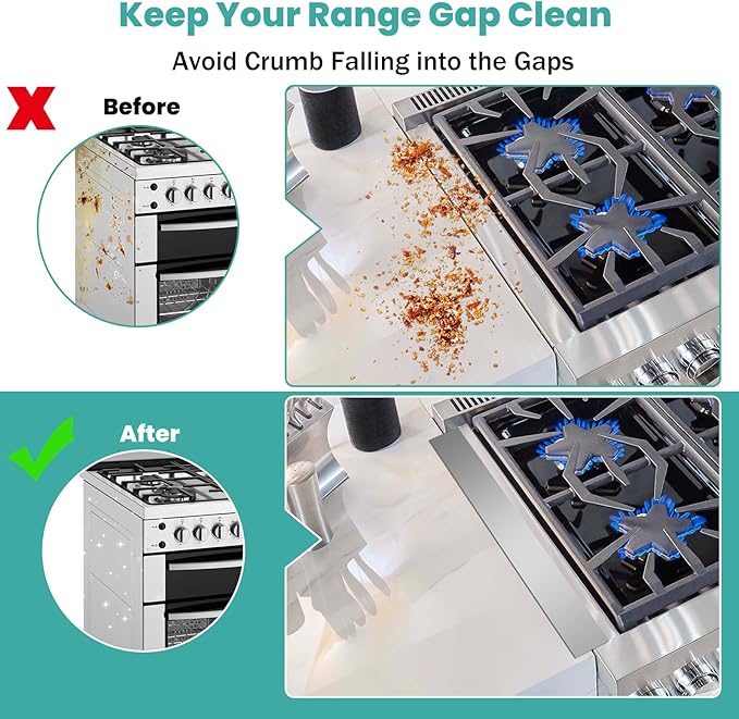 2PCS Stove Gap Covers Stainless Steel Stove Gap Filler,13.8'' to 27.5'' Adjustable Length,Oven Stove Side Gap Guards Between Stove top and Counter for Kitchen,Range Trim Kit,Heat Resistant,Silver