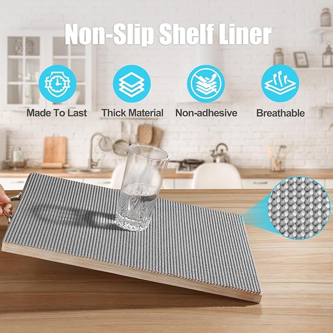 Songrey Non-Adhesive Drawer and Shelf Liner, Non Slip Cabinet Liners, Protect Kitchen Cupboard, Bathroom Drawers, Breathable, Thick Strong Grip mat (12IN x 30FT, Dark Gray)