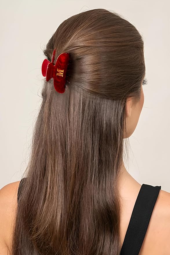 Acrylic Letter Hair Clips for Women -Red Monogram Hair Claw Alphabet Large Hair Clip, Fashion Glitter Claw Clips Elegant And Durable Hair Accessory, Letter B