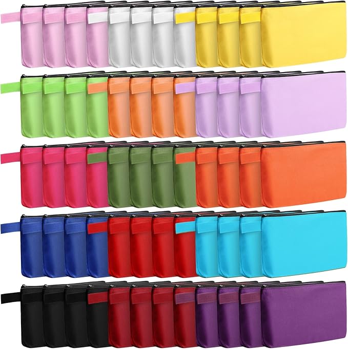 Reginary 60 Pieces 15 Colors Canvas Makeup Bags Bulk Portable Travel Cosmetic Pouch Multipurpose Blank Toiletry Bag with Zipper for Women DIY Craft Valentine's Day Gifts(9.8 x 5 x 2 Inch,Multicolor)