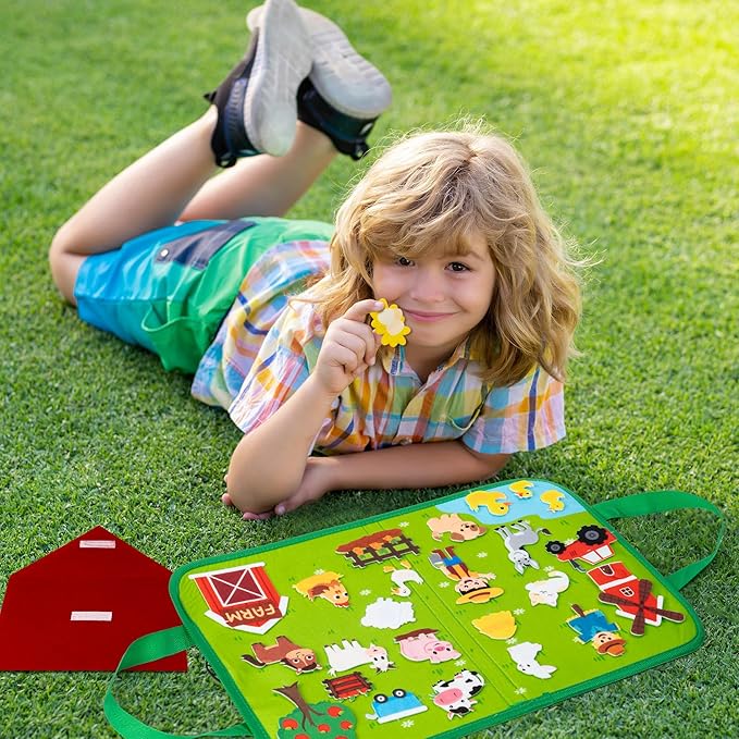 WATINC Travel Felt Board Story Set - 25PCS Portable Felt Board Educational Birthday Gift for Boys & Girls, Themed Storytelling Preschool Early Learning Interactive Play Kit for Toddlers (Farm Animals)
