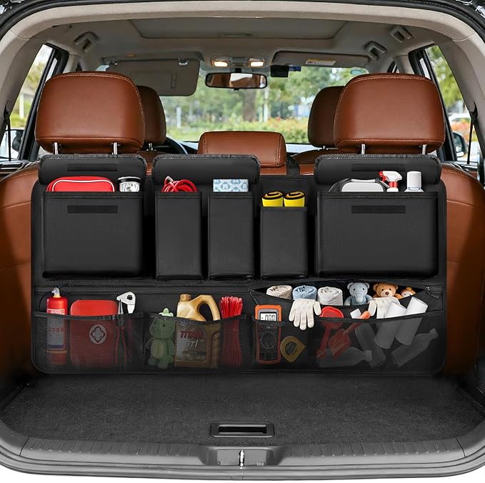 SUV Trunk Organizer, 35.5" x 18.2" Large Capacity Car Organizers and Storage, Backseat Hanging Storage Bag with 10 Pockets, Adjustable & Waterproof Car Interior Accessories for SUV Truck MPV