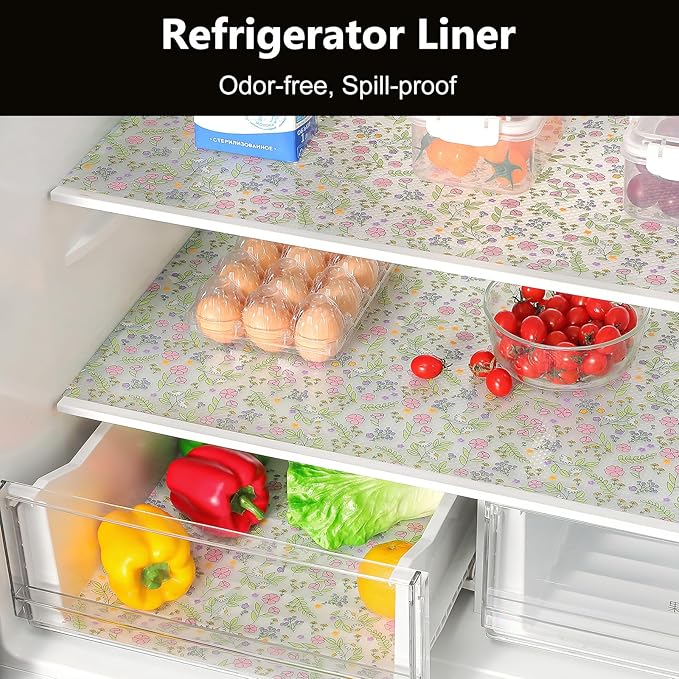 INNOLITES Shelf Liners for Kitchen Cabinets Non-Adhesive Drawer Liner with Floral, Waterproof Durable Easy to Clean, for Refrigerator, Shelves (Pink Rose, 11.8" x 120")