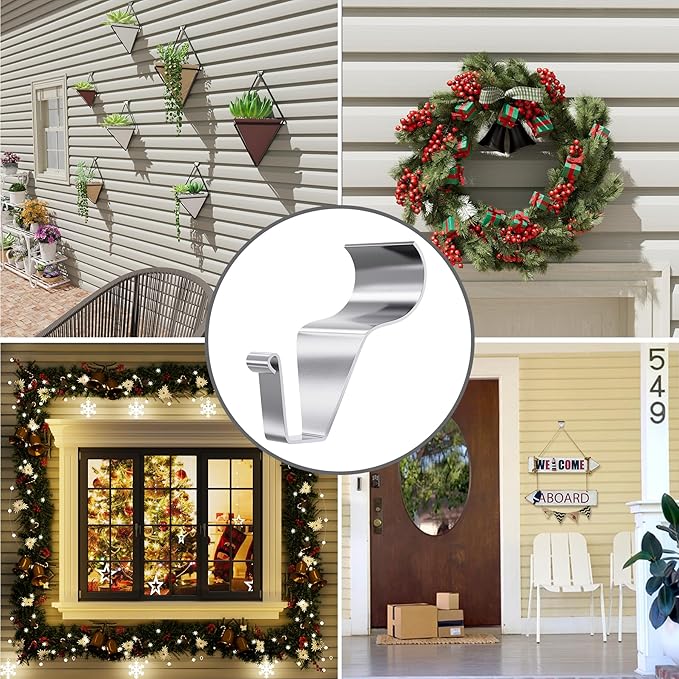 Antimbee Heavy-Duty Stainless Steel Siding Hooks, 20 Pack Vinyl Siding Hooks Hanger, No-Hole Siding Hanging Hanger for Hanging on Patio, Vinyl Siding Clips Applicable to Outdoor or Holiday Decoration