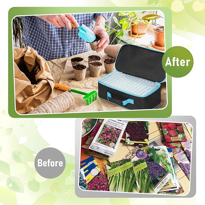 15 Slots Seed Storage Organizer Box with 20 Seed Envelopes, Large Capacity Seeds Storage Container with Zipper Bag Label Stickers, Seeds Saving Container for Garden Vegetable and Flower (Black)